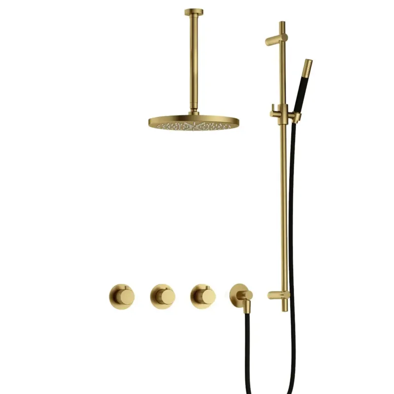 Aanbieding Hotbath Cobber X IBSX70 inbouwdouche met 30cm plafondbuis, 30cm hoofddouche en glijstang geborsteld messing PVD