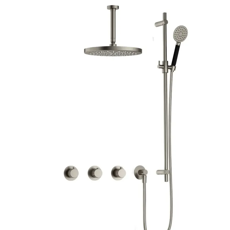 Beperkte Voorraad Hotbath Cobber X IBSX70 inbouwdouche met ronde handdouche, 15cm plafondbuis, 30cm hoofddouche en glijstang geborsteld nikkel