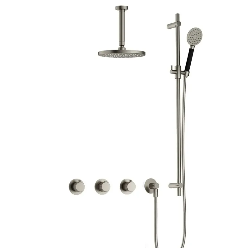 Hotbath Cobber X IBSX70 inbouwdouche met ronde handdouche, 15cm plafondbuis en glijstang geborsteld nikkel Laatste Versie