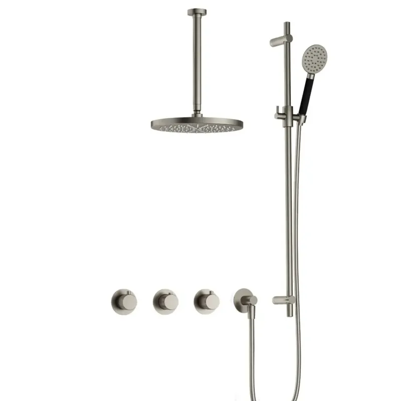 Hotbath Cobber X IBSX70 inbouwdouche met ronde handdouche, 30cm plafondbuis, 30cm hoofddouche en glijstang geborsteld nikkel Uitverkoop