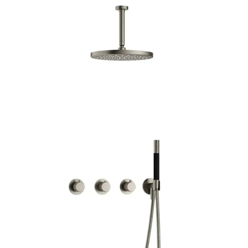 Hotbath Cobber X IBSX70 inbouwdouche met 15cm plafondbuis en 30cm hoofddouche geborsteld nikkel Hoge Kwaliteit