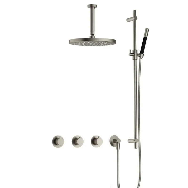 Hotbath Cobber X IBSX70 inbouwdouche met 15cm plafondbuis, 30cm hoofddouche en glijstang geborsteld nikkel Direct Beschikbaar