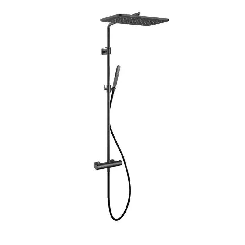 Hotbath Gal thermostatische stortdouche set met 27x40cm hoofddouche geborsteld gunmetal PVD Fabrieksprijs