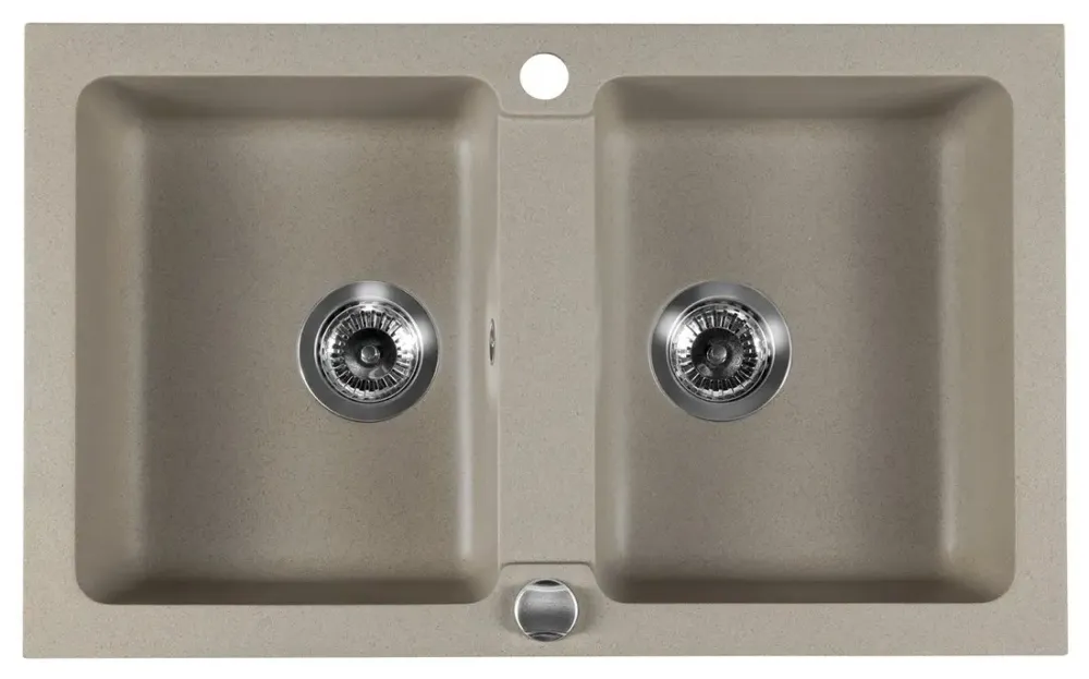 Sapho spoelbak dubbel 78x47,5cm met kraangat beige graniet Meest Verkocht