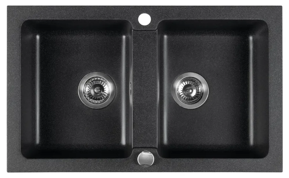 Sapho spoelbak dubbel 78x47,5cm met kraangat zwart graniet Direct Verzonden
