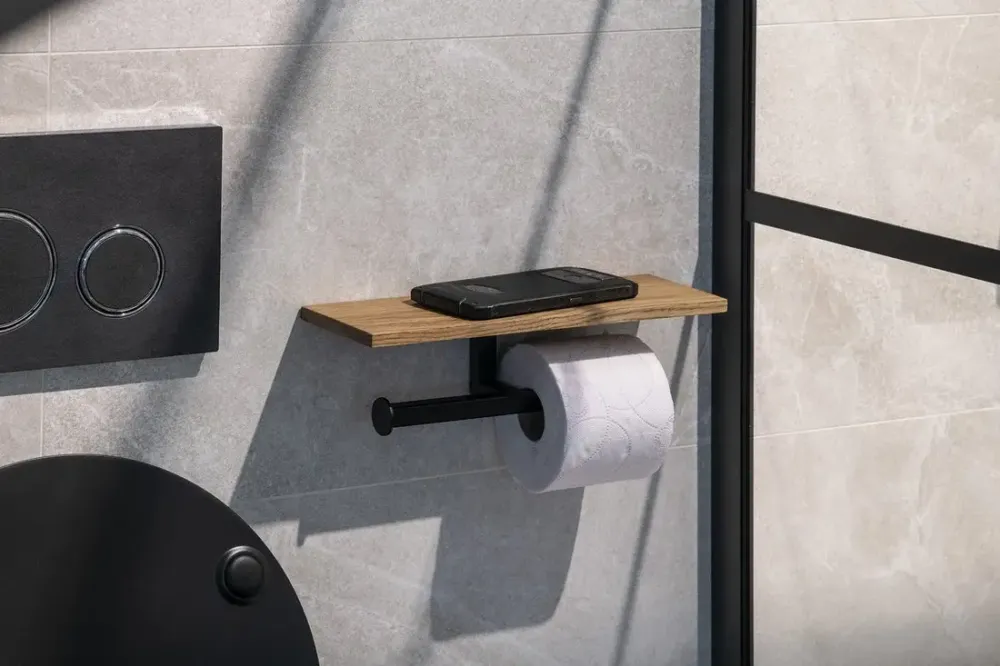 Sapho SKA dubbele toiletrolhouder met plank mat zwart eiken Speciale Aanbieding