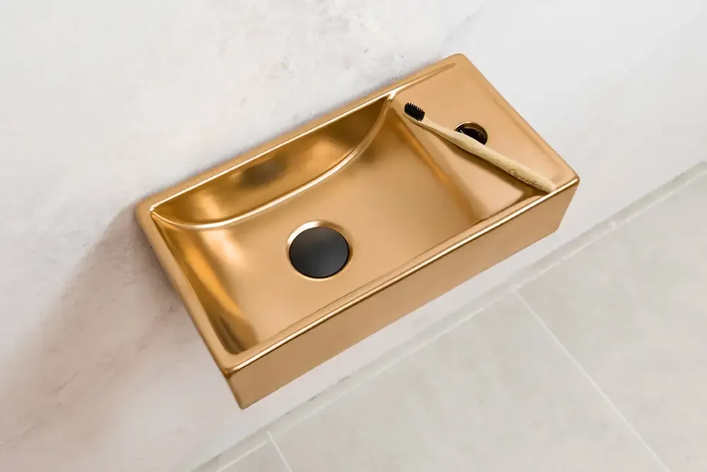 Saniclear Ruby fontein mat rose goud 40x22cm rechts Beperkt Aanbod