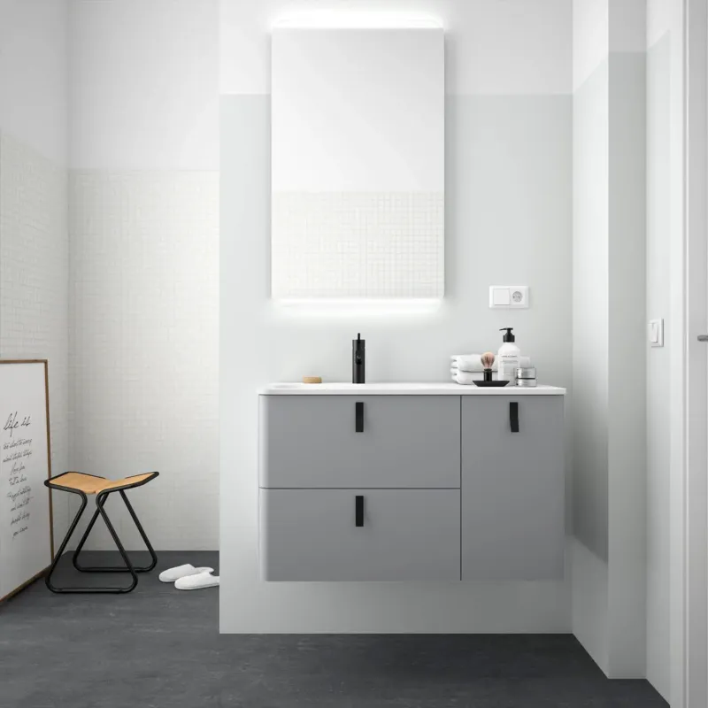 Seizoensaanbieding Muebles Unique badmeubel 90cm links humo grijs met zwarte grepen