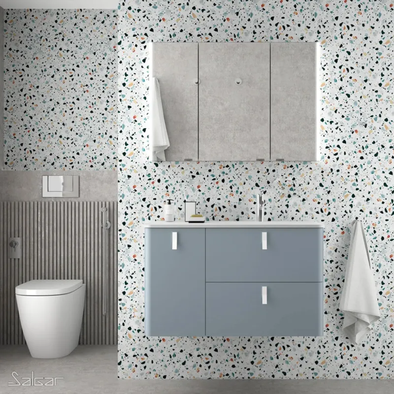Weekendaanbieding Muebles Unique badmeubel 120cm rechts fog blauw met witte grepen