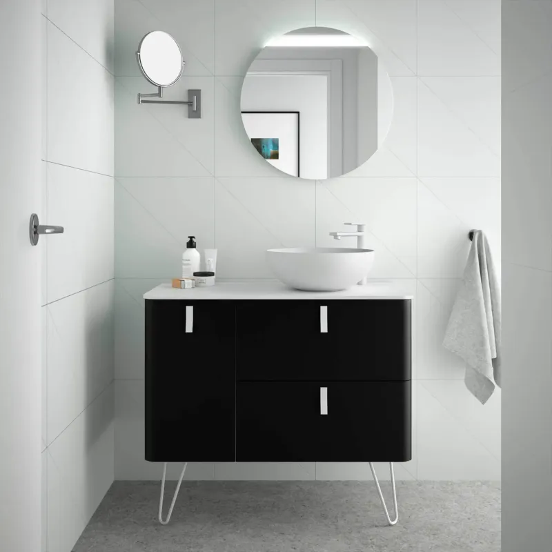 Aanbieding Muebles Unique badmeubel 120cm rechts mat zwart met waskom en witte grepen