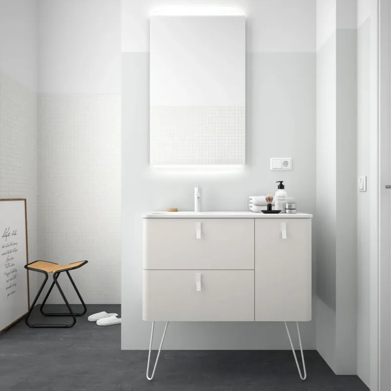 Direct Beschikbaar Muebles Unique badmeubel 120cm links nata beige met witte grepen