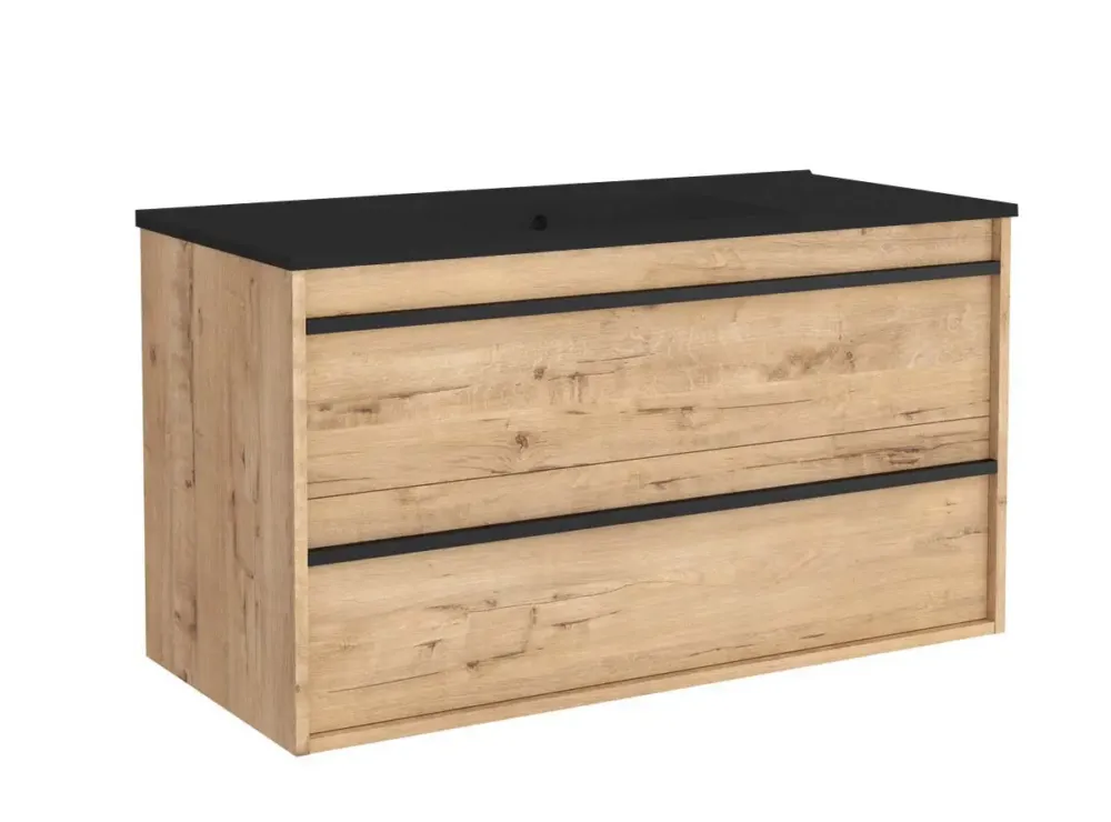 Shop Nu Muebles Resh badkamermeubel eiken 100cm met zwarte wastafel zonder kraangat