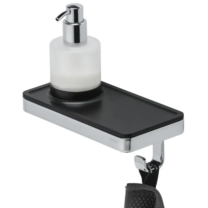 Geesa Frame zeepdispenser met planchet en handdoekhaak zwart/chroom Direct Beschikbaar