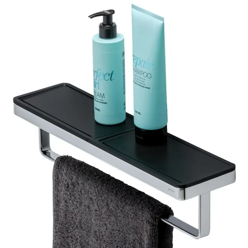 Tijdelijk Beschikbaar Geesa Frame handdoekrek met plateau 42cm zwart/chroom