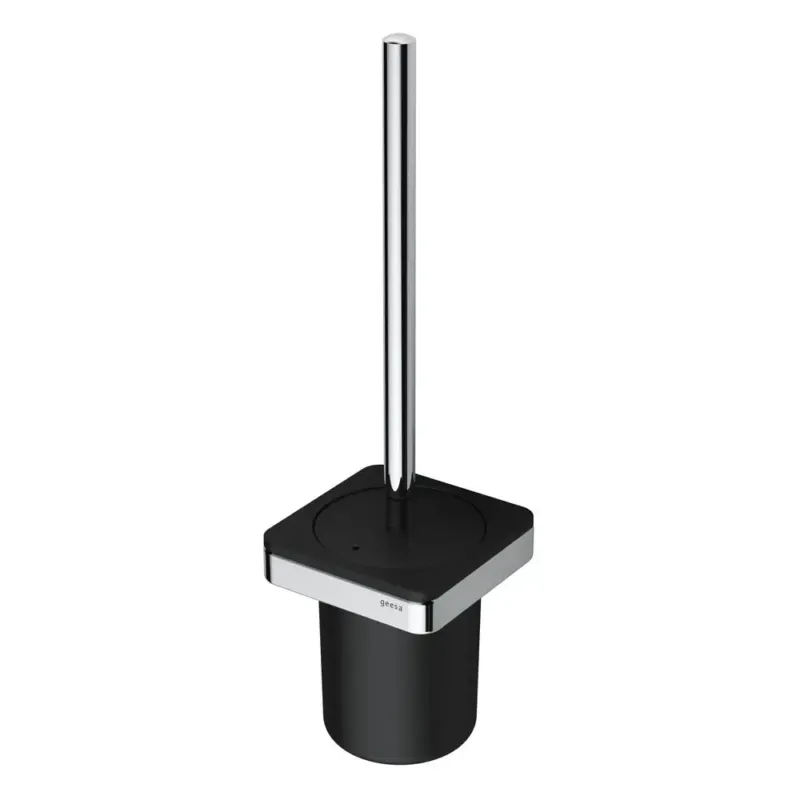 Hete Deal Geesa Frame toiletborstel met houder zwart/chroom met zwarte borstelkop