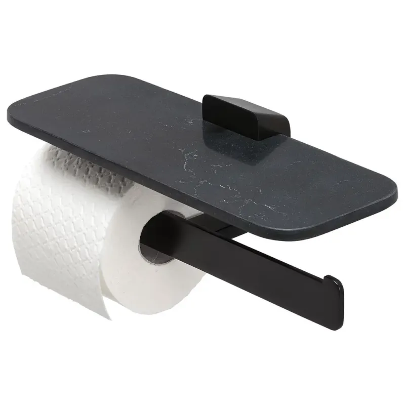 Direct Verzonden Geesa Shift toiletrolhouder dubbel zwart met planchet van matzwarte marmerlook