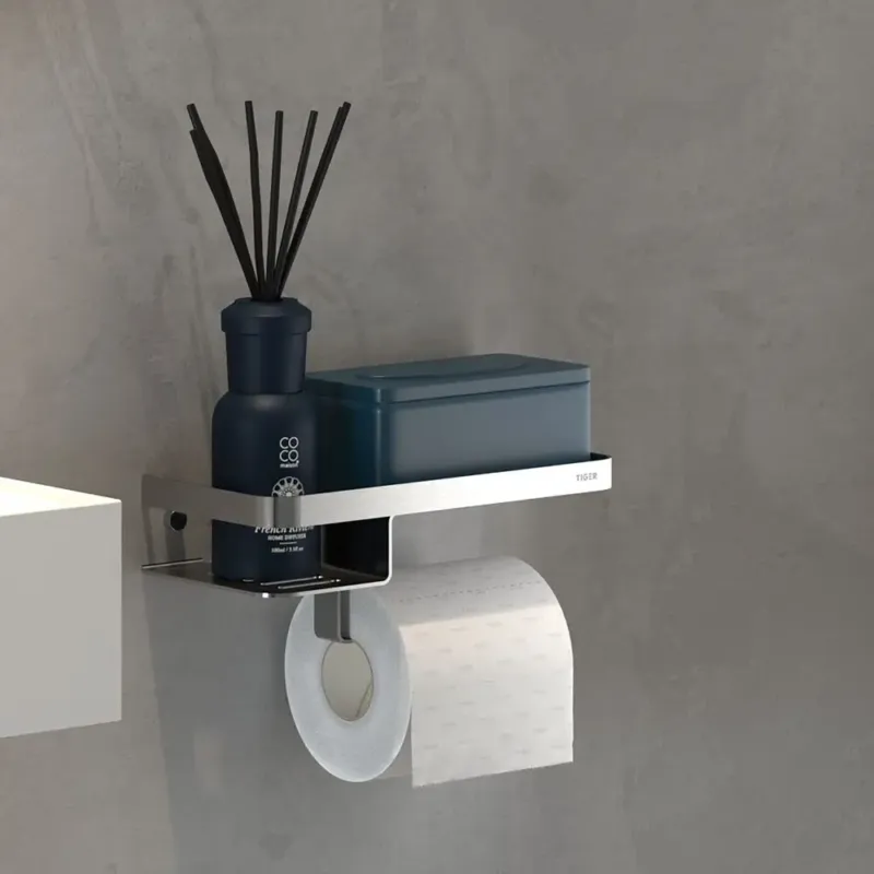 Actieprijs Tiger Caddy toiletrolhouder met planchet RVS geborsteld