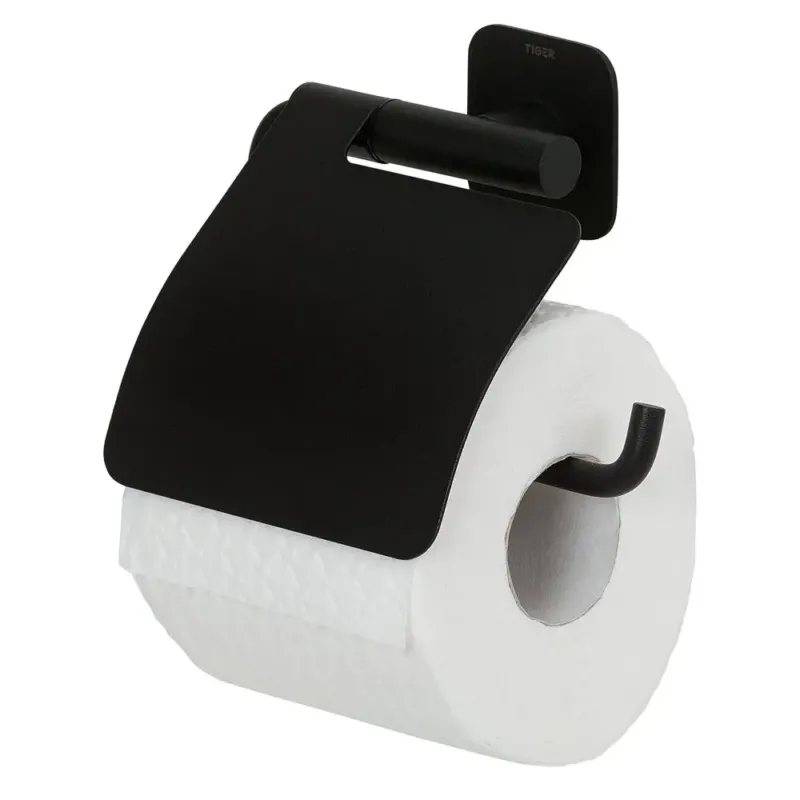 Premium Tiger Colar toiletrolhouder met klep zwart