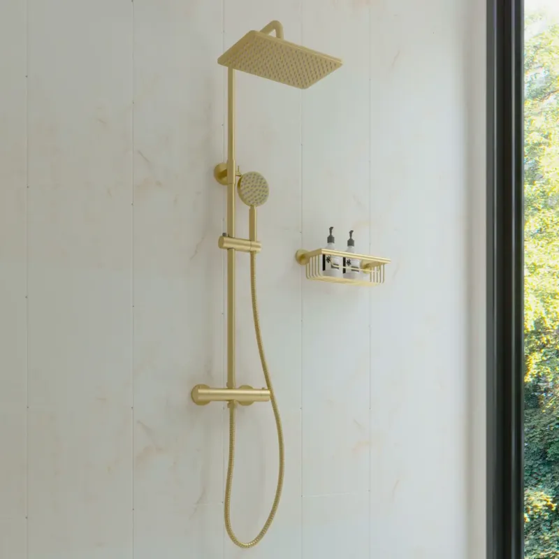 Saniclear Vision opbouw regendouche met 20x30cm hoofddouche geborsteld messing - mat goud Seizoensaanbieding