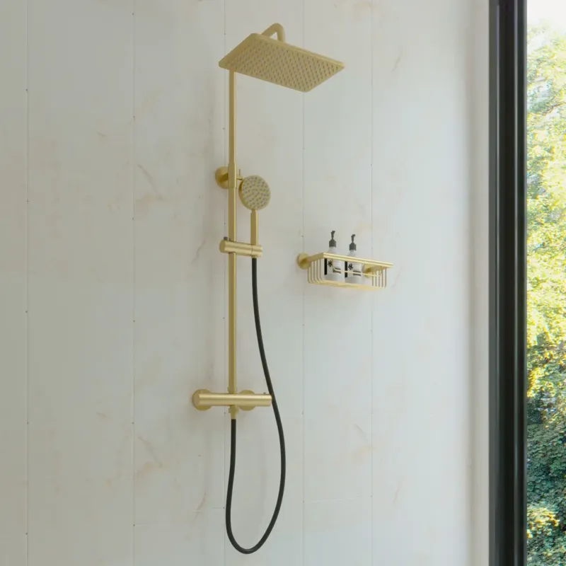 Saniclear Vision Pro opbouw regendouche met 20x30cm hoofddouche geborsteld messing - mat goud Exclusieve Aanbieding
