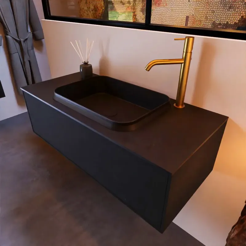 Mondiaz Erin 100cm badmeubel Urban met 1 lade en zwarte wastafel midden 1 kraangat Laatste Kans
