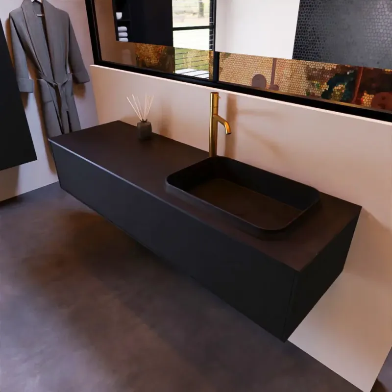 Mondiaz Erin 150cm badmeubel Urban met 1 lade en zwarte wastafel rechts 1 kraangat Superprijs