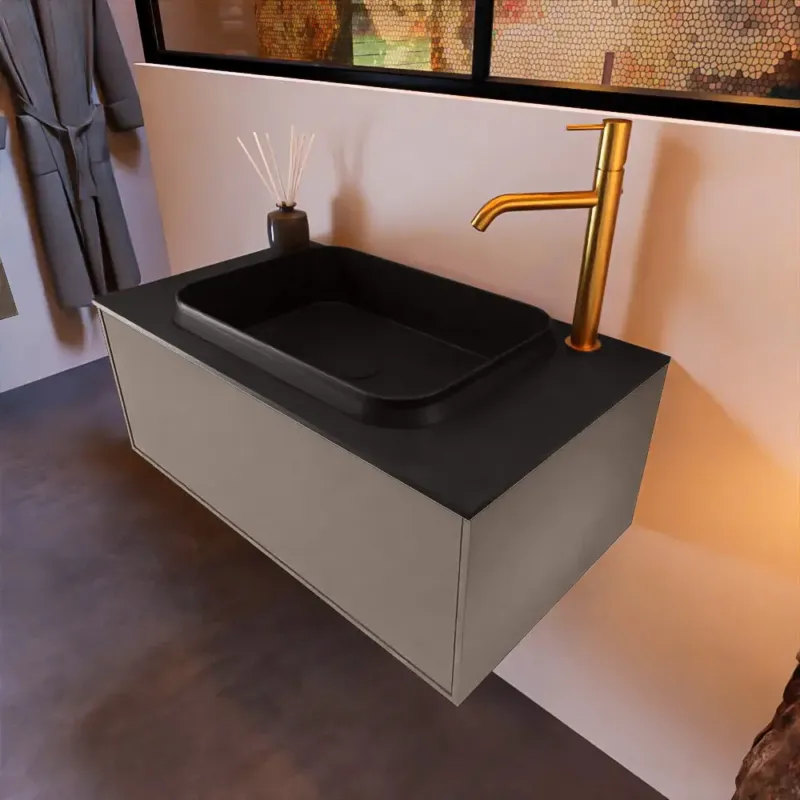 Mondiaz Erin 80cm badmeubel Smoke met 1 lade en zwarte wastafel midden 1 kraangat Koop Online
