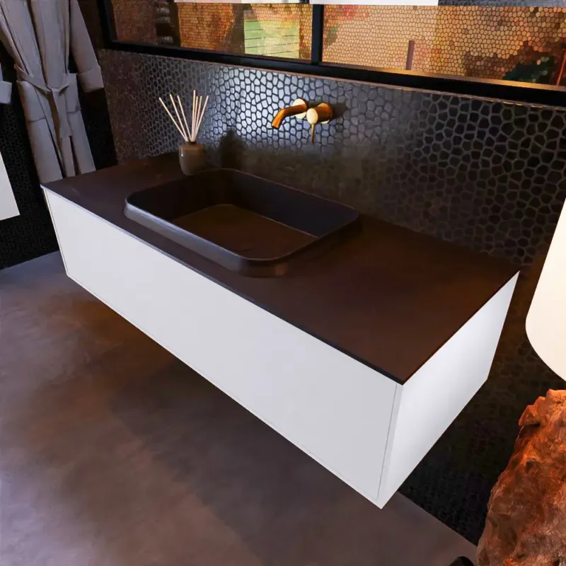 Mondiaz Erin 120cm badmeubel Cale met 1 lade en zwarte wastafel midden zonder kraangaten Weekendaanbieding