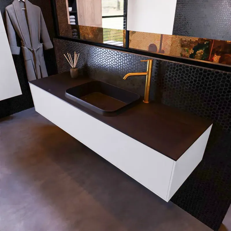 Mondiaz Erin 150cm badmeubel Cale met 1 lade en zwarte wastafel midden 1 kraangat Koop Vandaag