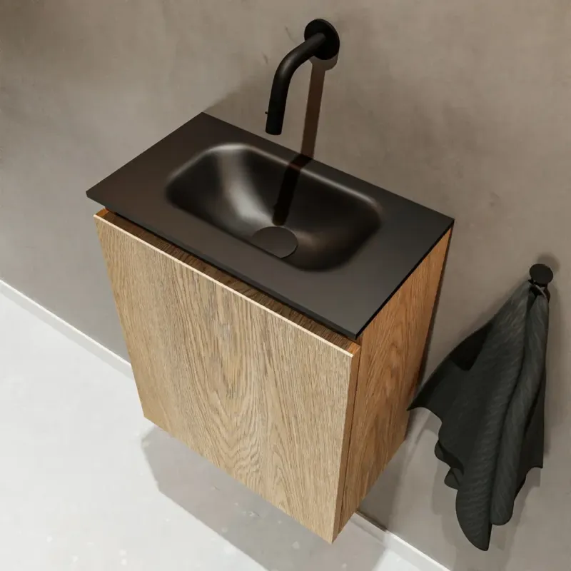 Mondiaz Ture 40cm toiletmeubel washed oak met wastafel urban midden geen kraangat Laatste Versie