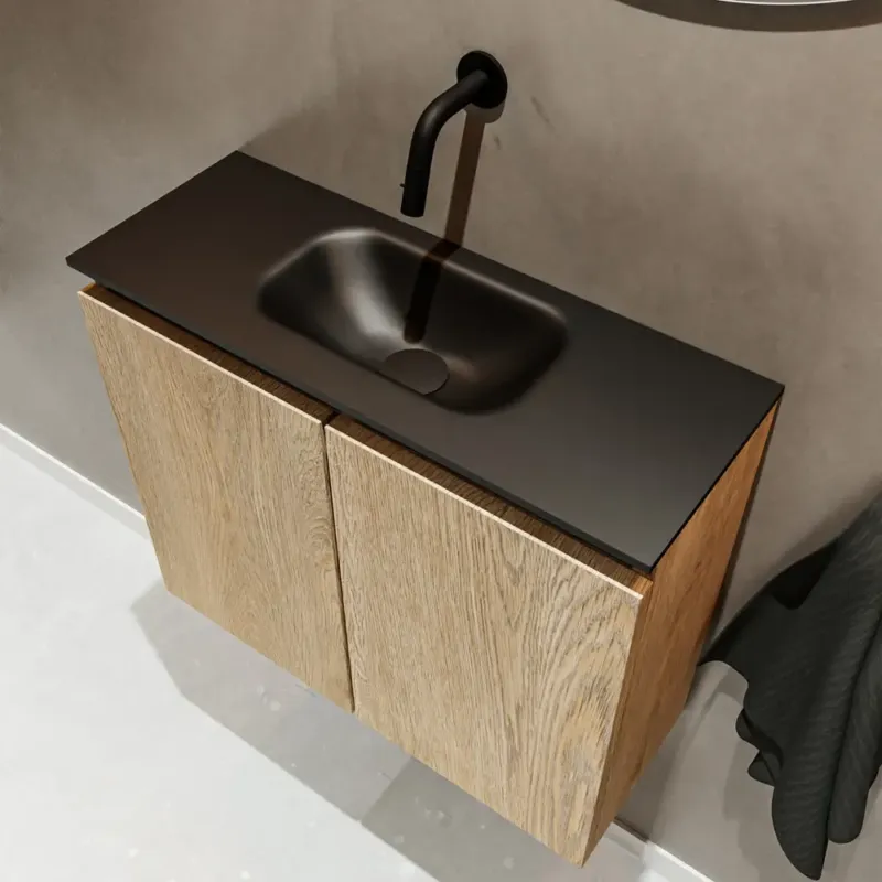 Mondiaz Ture 60cm toiletmeubel washed oak met wastafel urban midden geen kraangat Express Levering