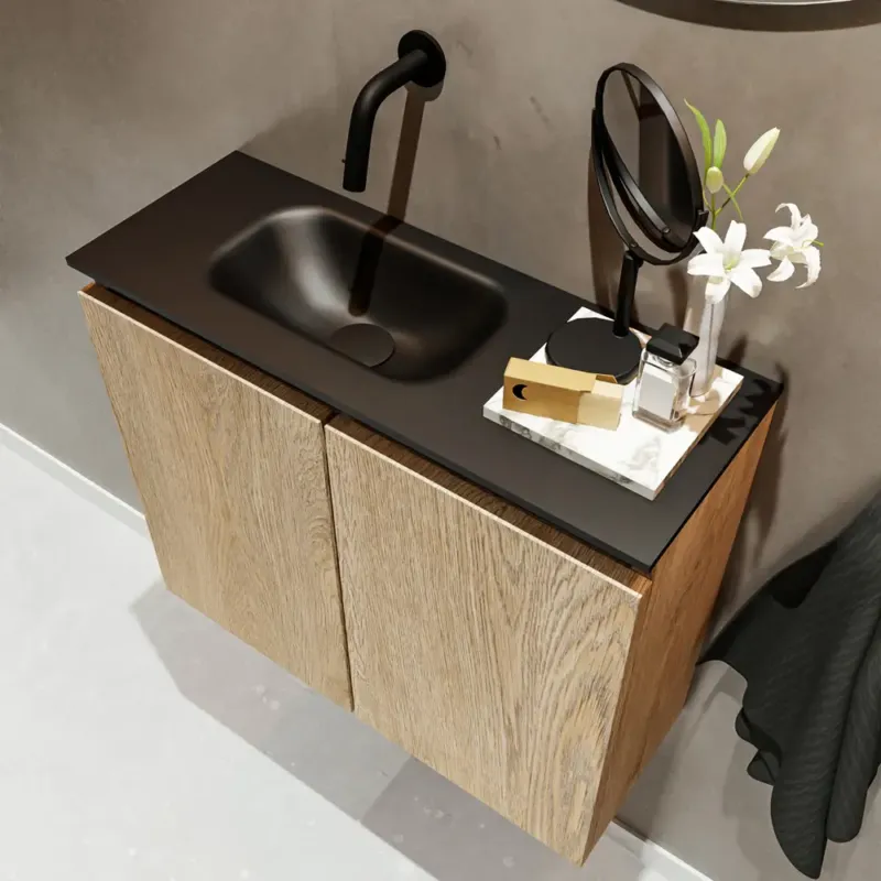 Beste Prijs Mondiaz Ture 60cm toiletmeubel washed oak met wastafel urban links geen kraangat