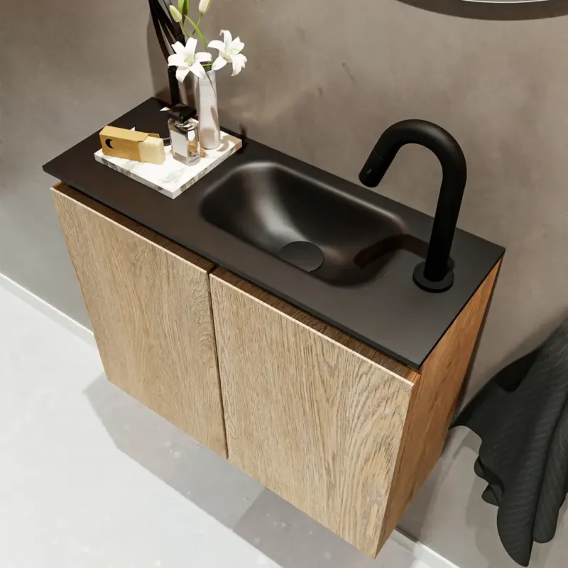 Dagaanbieding Mondiaz Ture 60cm toiletmeubel washed oak met wastafel urban rechts 1 kraangat