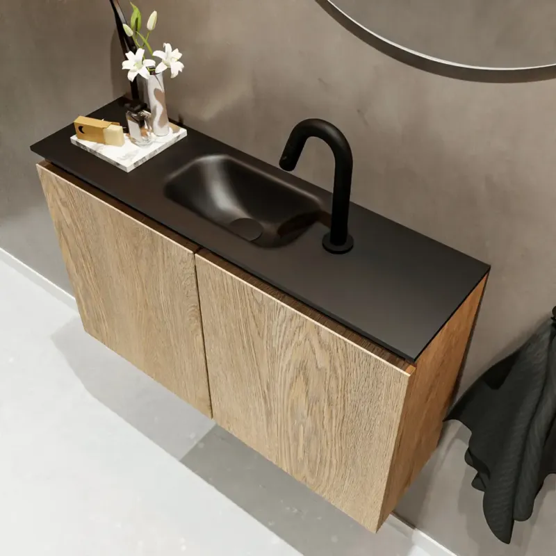 Laatste Versie Mondiaz Ture 80cm toiletmeubel washed oak met wastafel urban midden 1 kraangat