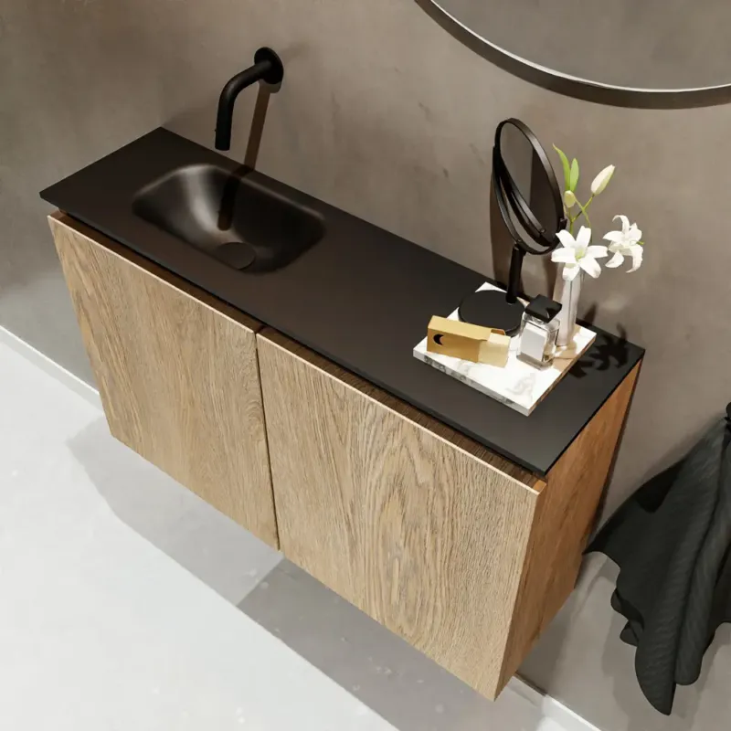 Koopje Mondiaz Ture 80cm toiletmeubel washed oak met wastafel urban links geen kraangat