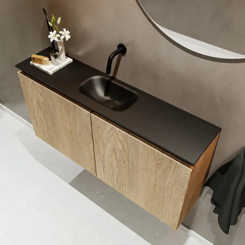 Betaalbaar Mondiaz Ture 100cm toiletmeubel washed oak met wastafel urban midden geen kraangat