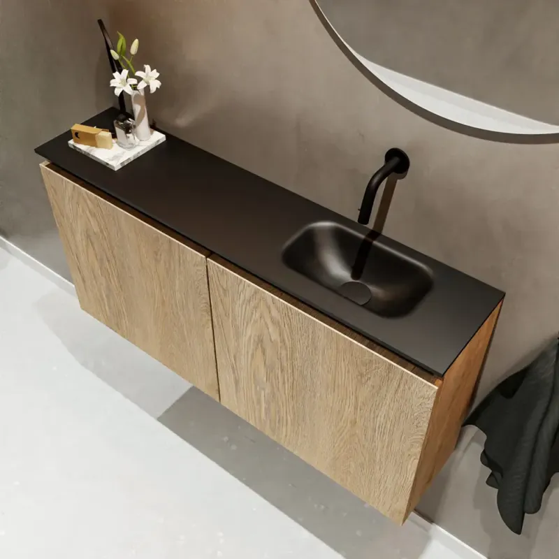 Beste Prijs Mondiaz Ture 100cm toiletmeubel washed oak met wastafel urban rechts geen kraangat