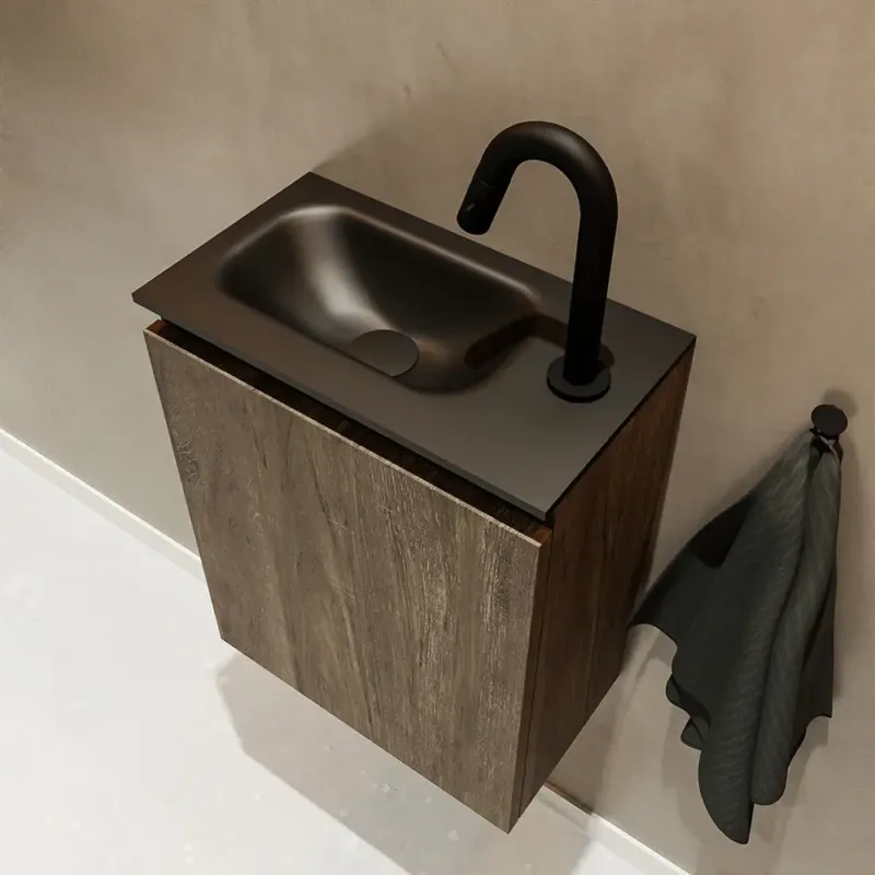 Mondiaz Ture 40cm toiletmeubel dark brown met wastafel urban links 1 kraangat Snelle Levering