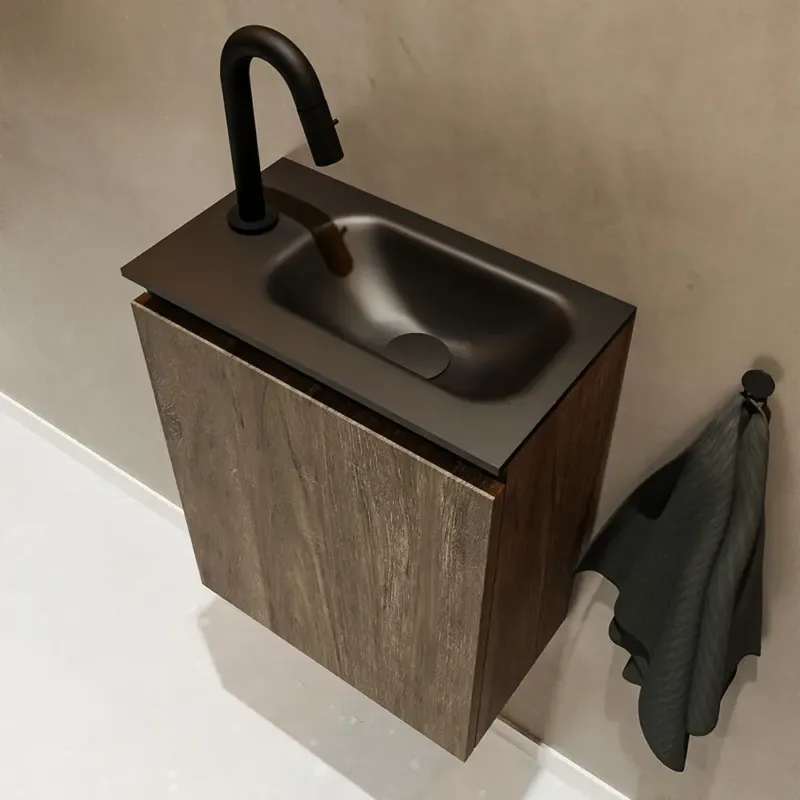 Mondiaz Ture 40cm toiletmeubel dark brown met wastafel urban rechts 1 kraangat Aanbieding