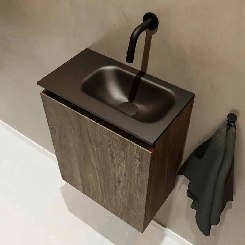 Must-Have Mondiaz Ture 40cm toiletmeubel dark brown met wastafel urban rechts geen kraangat
