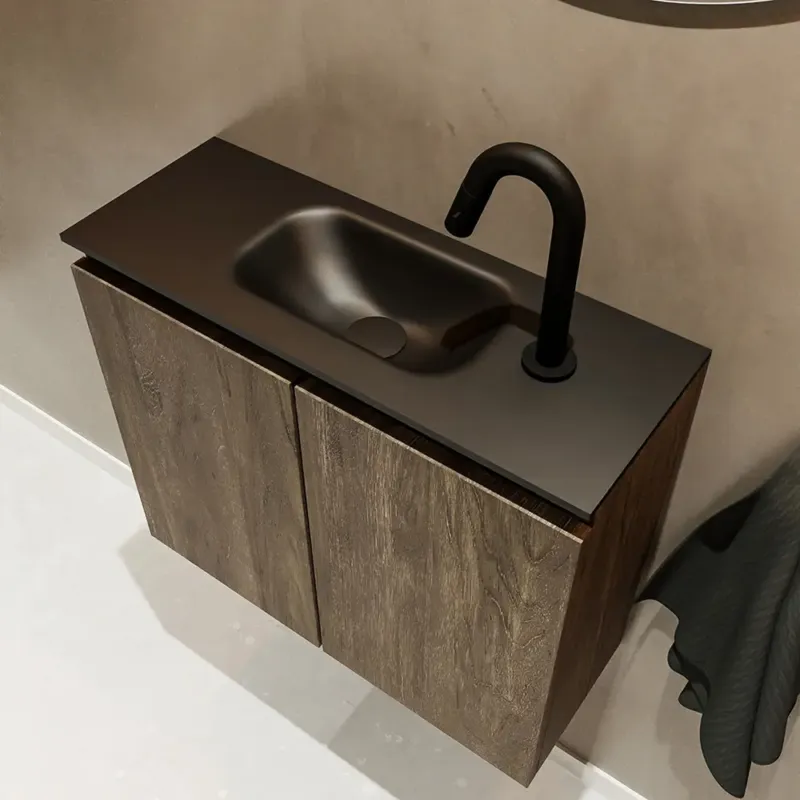 Mondiaz Ture 60cm toiletmeubel dark brown met wastafel urban midden 1 kraangat Dagaanbieding