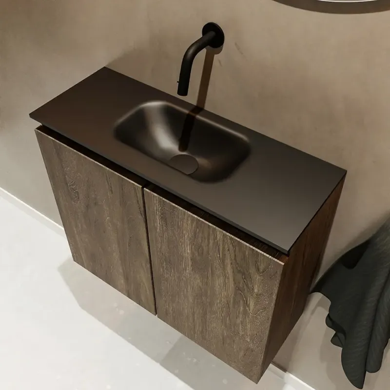 Actieprijs Mondiaz Ture 60cm toiletmeubel dark brown met wastafel urban midden geen kraangat
