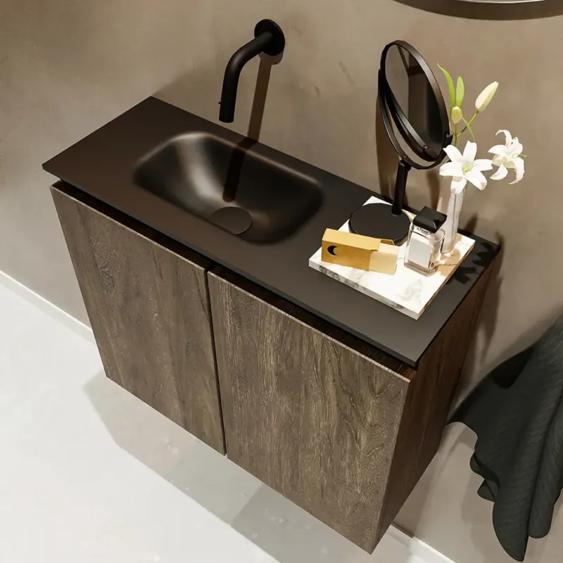 Beste Prijs Mondiaz Ture 60cm toiletmeubel dark brown met wastafel urban links geen kraangat