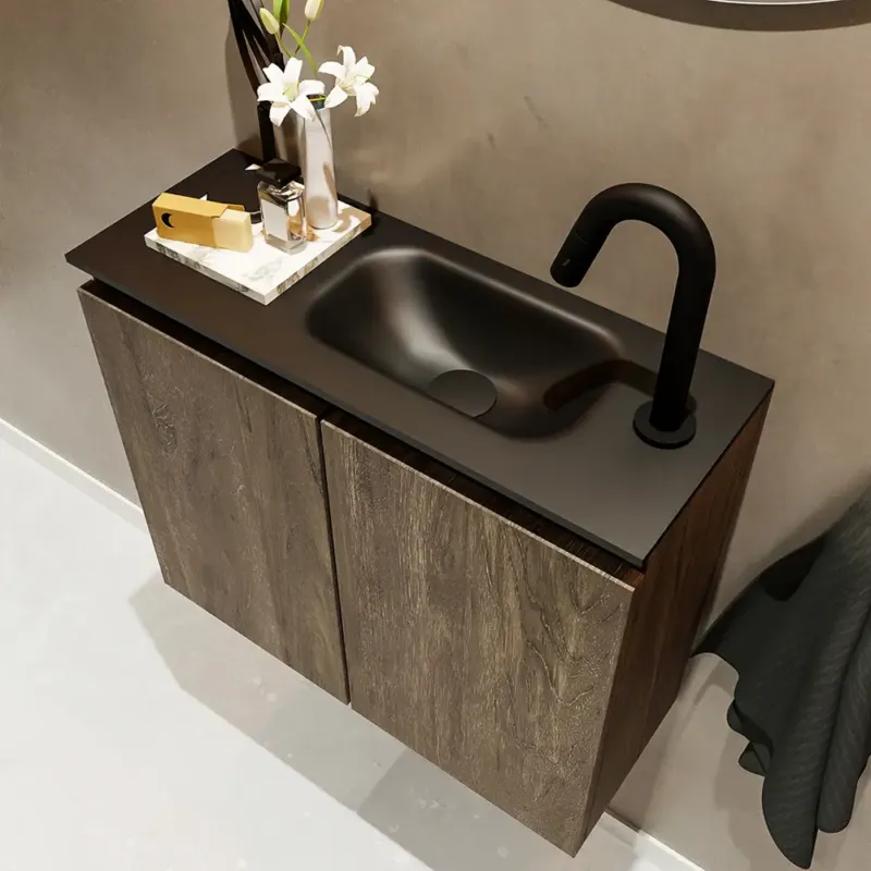 Veilige Betaling Mondiaz Ture 60cm toiletmeubel dark brown met wastafel urban rechts 1 kraangat