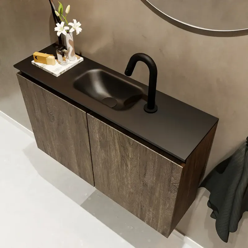 Mondiaz Ture 80cm toiletmeubel dark brown met wastafel urban midden 1 kraangat Hete Deal