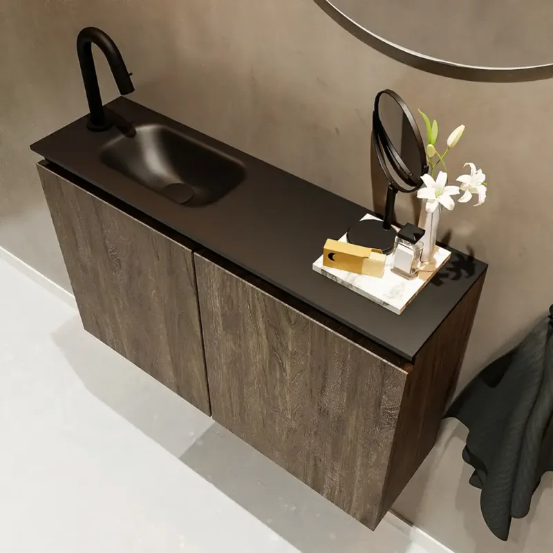 Mondiaz Ture 80cm toiletmeubel dark brown met wastafel urban links 1 kraangat Bestel Nu