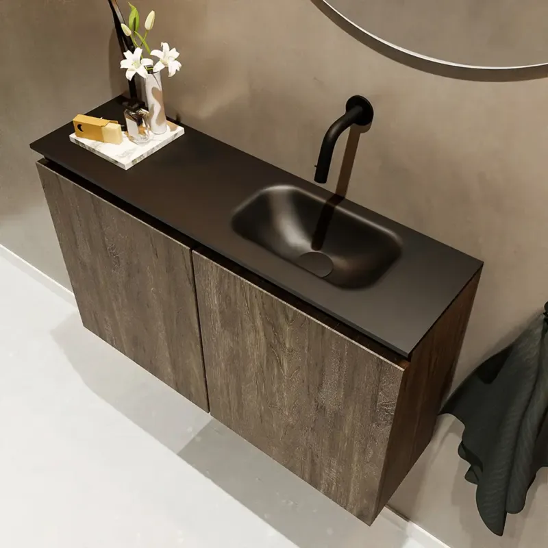 Bestel Nu Mondiaz Ture 80cm toiletmeubel dark brown met wastafel urban rechts geen kraangat