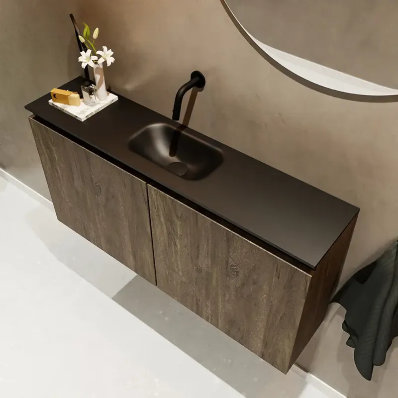 Mondiaz Ture 100cm toiletmeubel dark brown met wastafel urban midden geen kraangat Favoriet