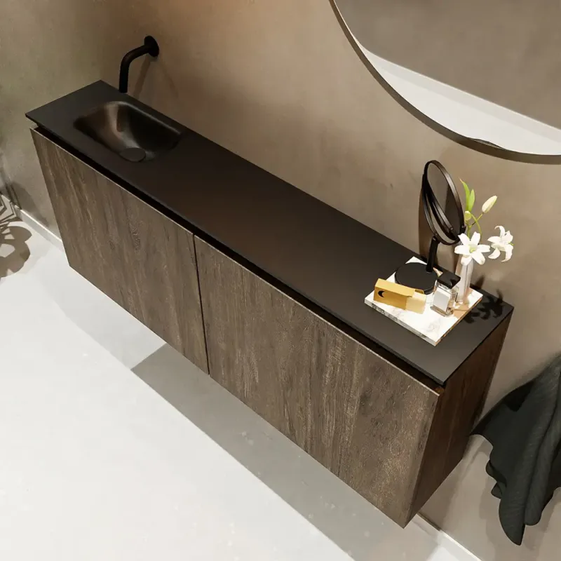 Hoge Kwaliteit Mondiaz Ture 120cm toiletmeubel dark brown met wastafel urban links geen kraangat