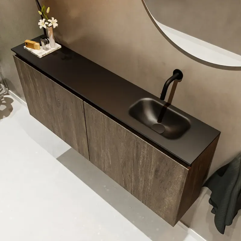 Mondiaz Ture 120cm toiletmeubel dark brown met wastafel urban rechts geen kraangat Hete Deal